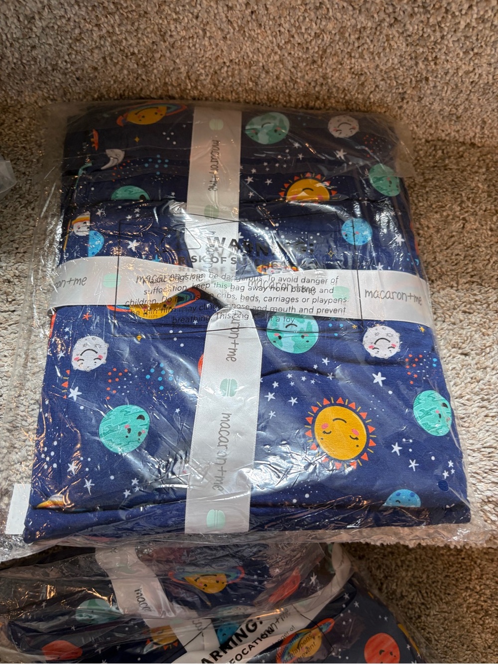 MACARON and me Navy Planet Print Pajama Set with Sun and Moon Motifs extra small